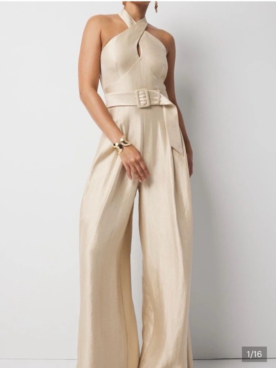 White House Black Market Pants - White House Black Market Beige Cream Wide-Leg Jumpsuit (does not have a belt )